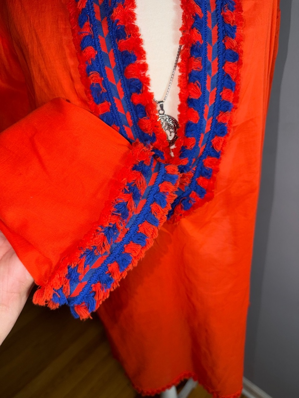 Tory Burch Orange Tunic with Blue Crochet Trim - Picture 3 of 11